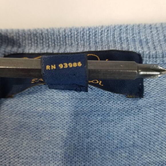 Brooks Brothers Sweater Mens XL Blue Saxxon Wool V Neck Pullover Lightweight - Picture 8 of 12